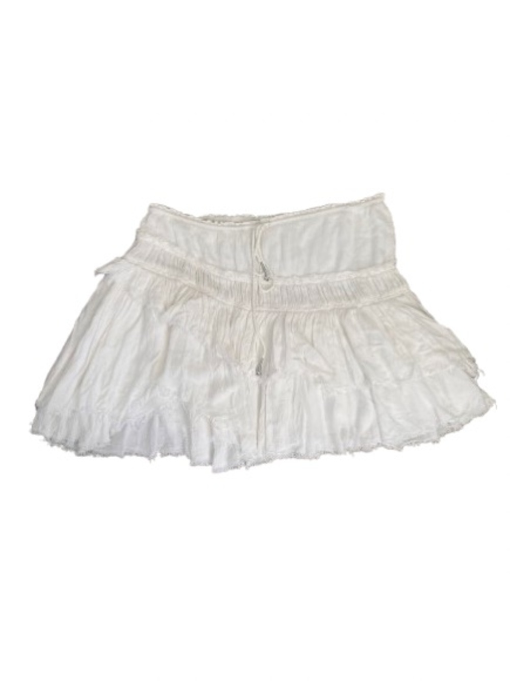 Free People White Smocked Waist Tiered Ruffle Mini Skirt Size S